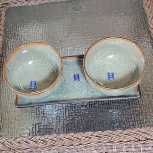 Sousaku Japan Green/ BrownGlaze Rice Bowl Set